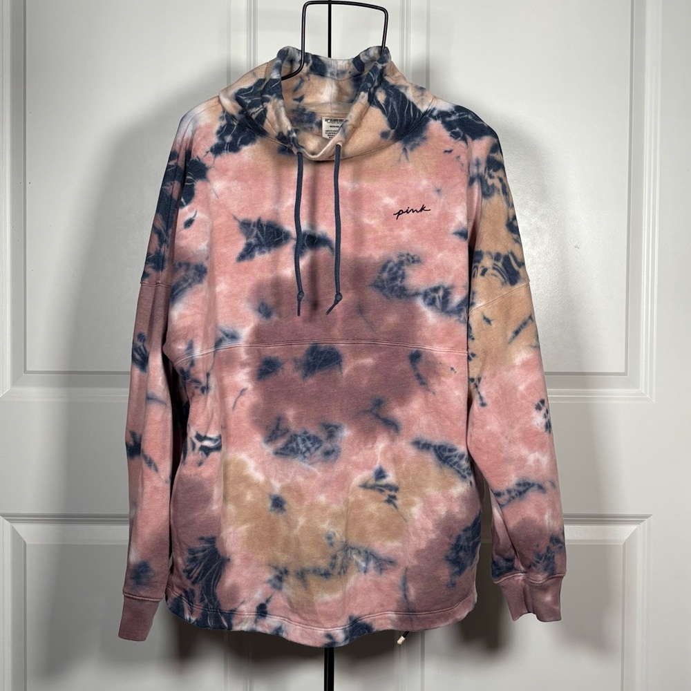 Pink Victoria’s Secret Varsity Cowl Sweater Jacket Blue Beige Pink Tie Dye